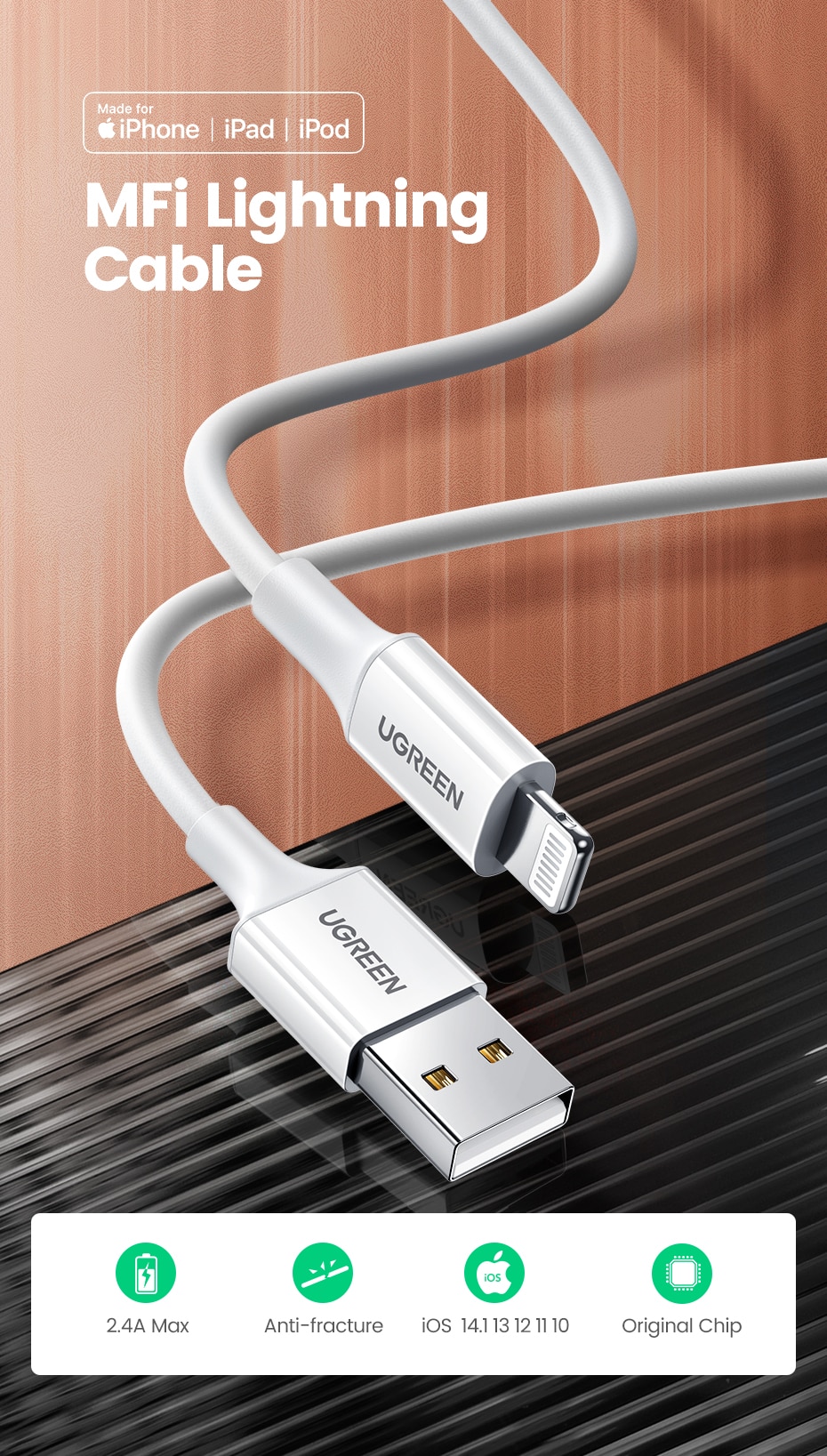 Cable recharge rapide pour iPhone (MFi) chez TMC informatique